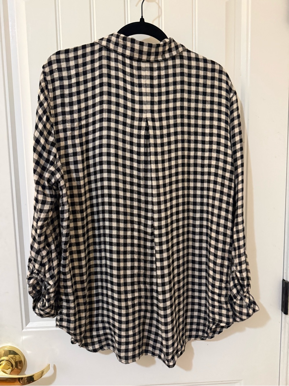 Black & White Gingham Button-Down Shirt - Casual Collared Top - Picture 2 of 3